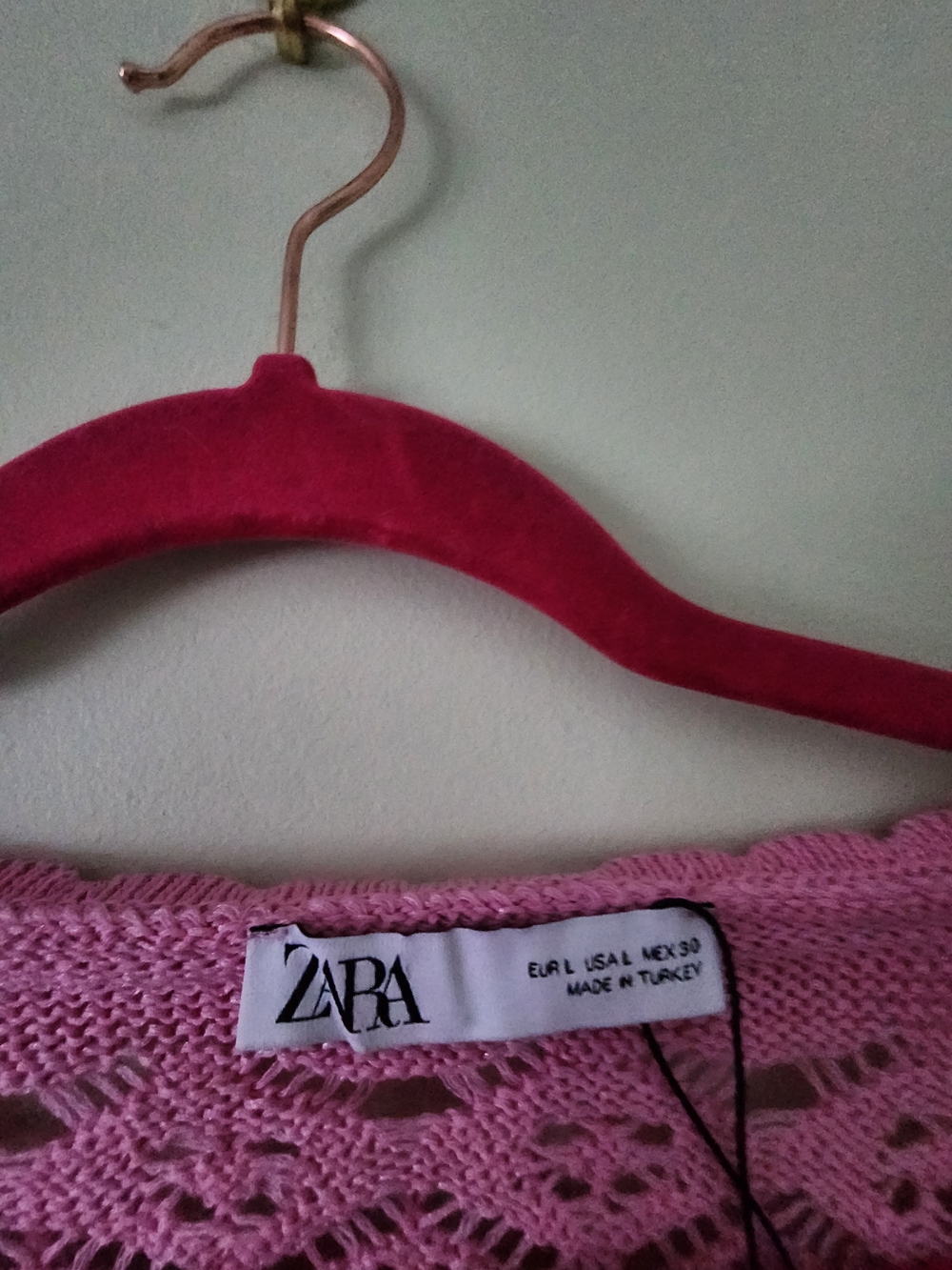 Zara Pink Crochet Button-Front Cardigan with Ruffle Detail - Picture 3 of 3